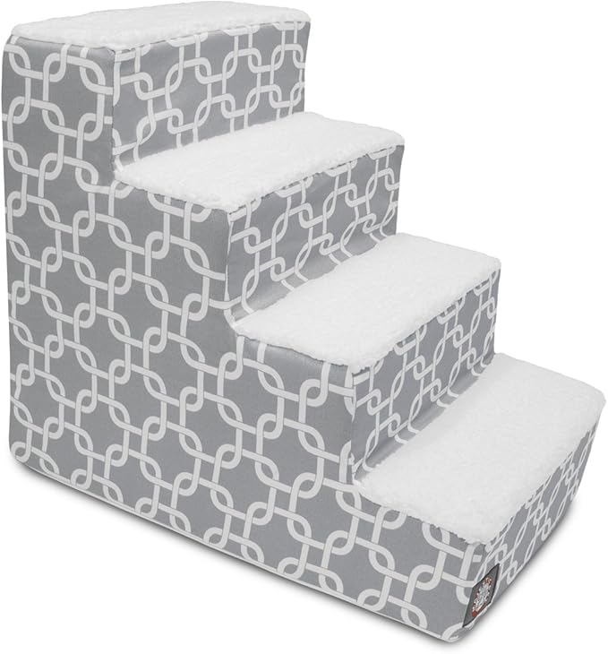 Majestic Pet 4 Step Portable Dog Stairs for Small Dogs to get on Bed Supports 25 lbs or Less – Dog Steps for High Bed with Machine Washable Cover – Pet Stairs for Cats Links Gray