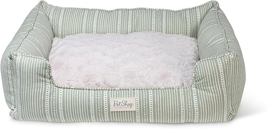 Fringe Studio Block Stripe Dusty SAGE 29" W x 24" D x 9" H Medium Rectangular Cuddler Pet Bed W/Reversible Cushion, 100% Cotton Canvas Exterior, Machine Washable, PetShop Collection (755MD001)