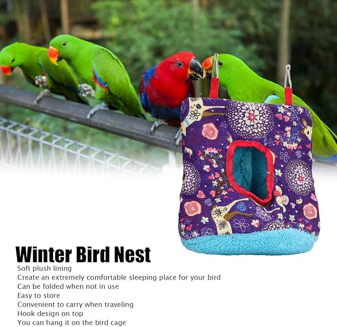 Warm Bird Hammock Soft Plush Foldable Hanging for Parrots Parakeets, Easy to Bird Cage Accessory with Hook Design, Multi Functional Pet Bird Toy Sleeping Place