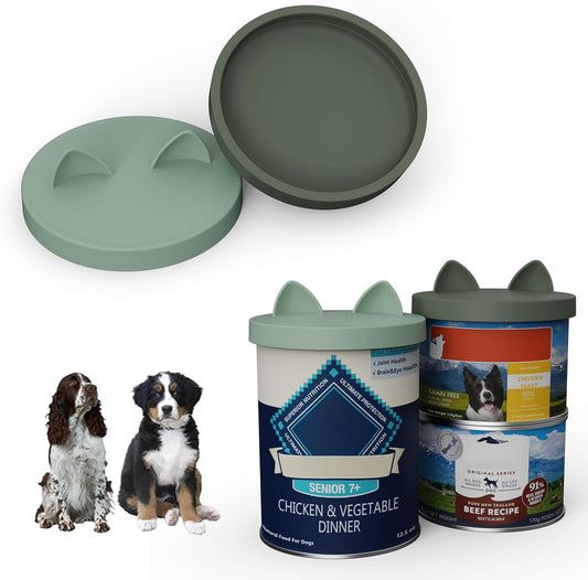 OHMO 2 Pack Pet Food Can Lids, (12.5-14oz) BPA Free Silicone Covers for Cat and Dog Food Cans, Camo&Light Green