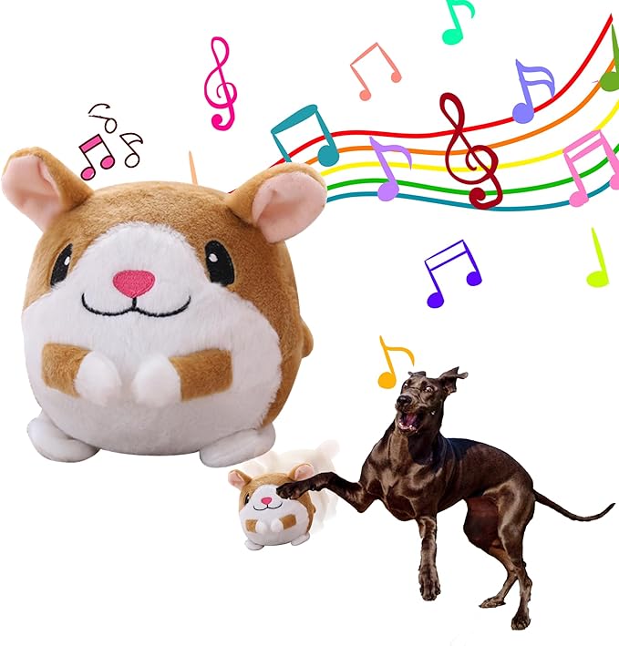 Generic 2024 New Update Cute Active Moving Pet Plush Toy, Interactive Dog Toys Squeaky Rolling Moving Talking Ball Toy, Washable Cartoon Pig Plushies, Bouncing Music Toy for Dogs Cats (Hamster)