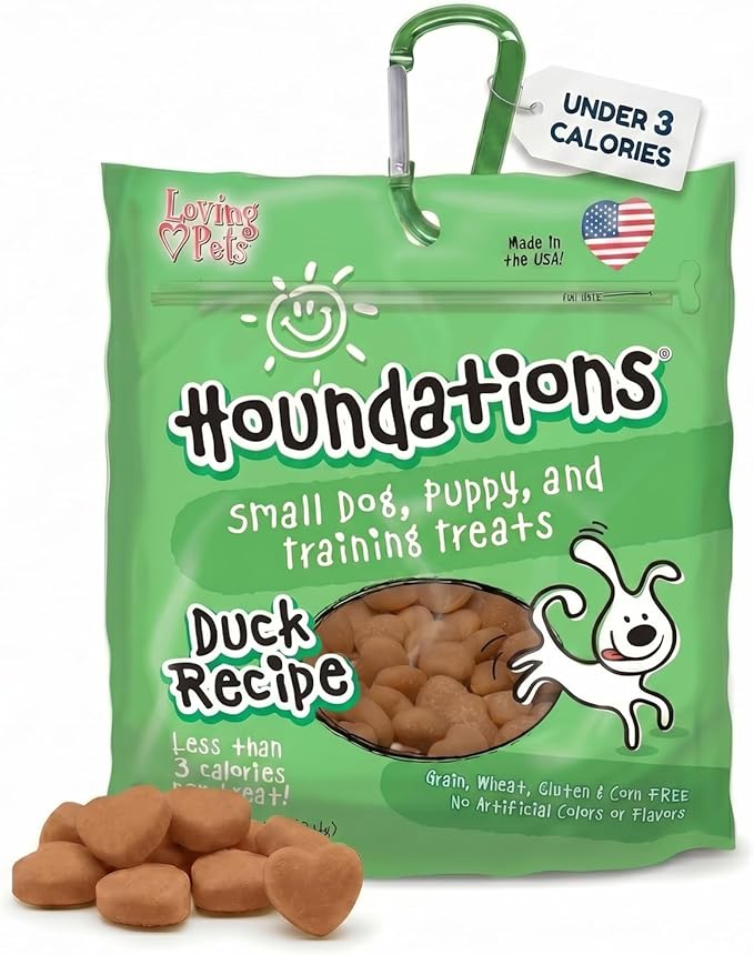 Loving Pets Houndations Duck Dog Training Treats | All Natural | 2.6 Calories Per Treat | Grain-Free, Wheat-Free, Gluten-Free & Corn-Free | For Small Dogs & Puppies, 4 oz