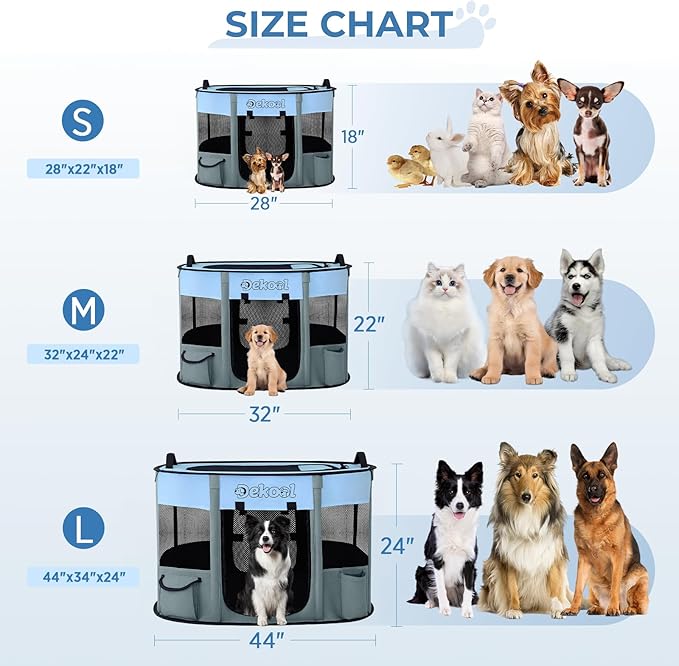 Foldable Dog Cat Playpen, Portable Dog Crate for Puppies, Cat, Puppy Play Pen for Indoors, Kennel Tent Crate for Indoor Outdoor Travel Camping Use with Carrying Case (Blue, M)