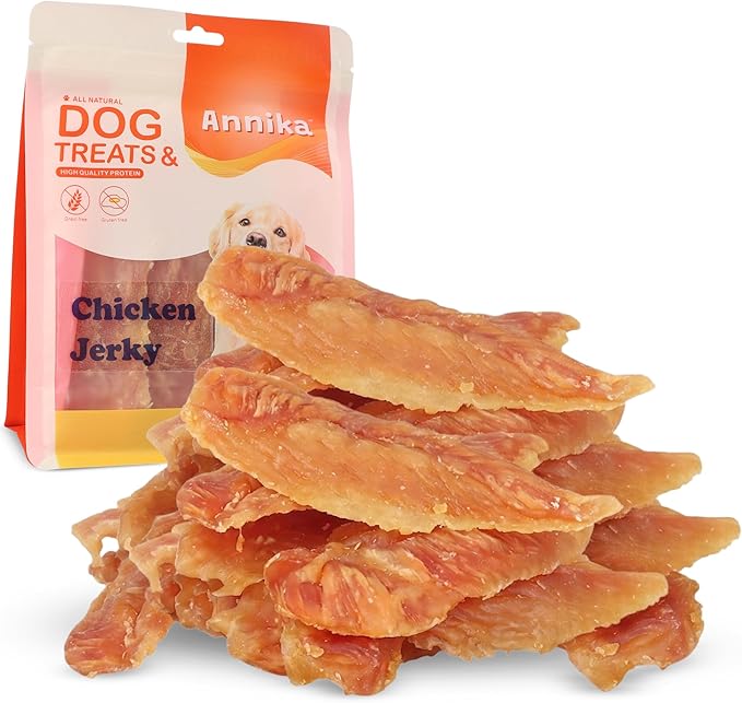 Annika Chicken Jerky Dog Treats – Natural, Low-Fat Strips & Chews, Dog Training Snacks with Chicken Breast, Grain-Free, 11.6 oz Healthy Treats for All Breeds
