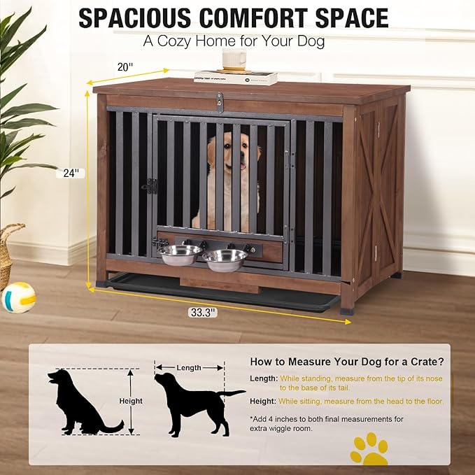 Aivituvin Dog Crate Furniture Dog Kennel Indoor for Small & Medium Dogs Portable Heavy Duty Dog CrateEnd Table, Dog House with Large Opening Roof