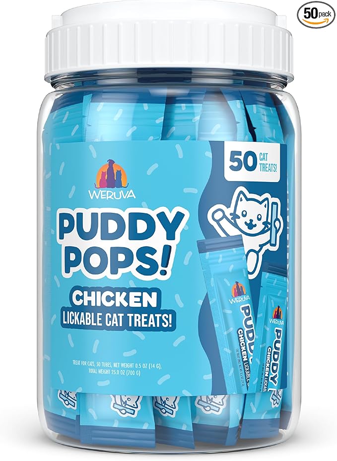 Weruva Puddy Pops, Chicken Lickable Cat Treats, 0.5oz Tube, Pack of 50