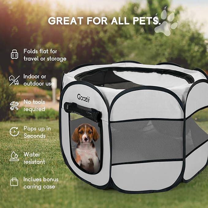 Goozii Pet Cat Playpen for Indoor Cats Enclosed, Puppy Dog Play Pen for Outdoor Travel Camping (Small Size, Light Grey)