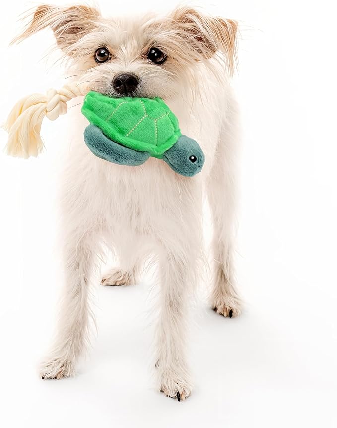 Dog Toys | Plush Turtle Stuffed Animal with Rope for Dogs | Eco Friendly Small Dog Toy