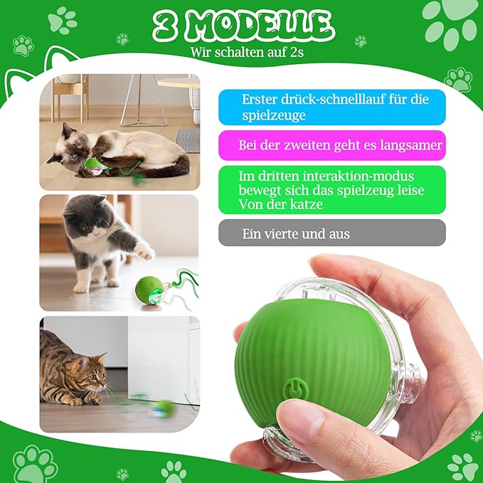 Tyware Interactive Cat Toys for Indoor Cats - Puppy Toys Ball with Tail,Realistic Bird Chirping,Smart Obstacle Avoidance and Auto Restart,Cat Puzzle Toys for Bored Indoor Adult Cats and Dog(Green)