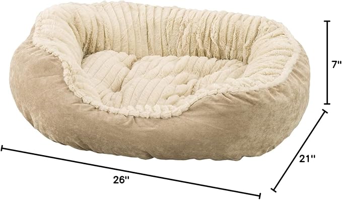 SPOT Sleep Zone Faux Suede Carved Plush Lounger, Cuddler, Napper Dog Bed - Fabric Bottom - 26X21 Inches/Tan/Attractive, Durable, Comfortable, Washable