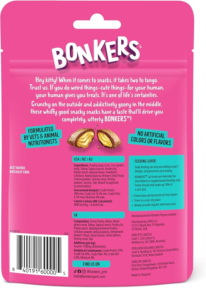 Bonkers Bites Seafood & Eat It Flavor Crunchy & Soft Treats for Cats, 3oz Bag (Pack of 10)