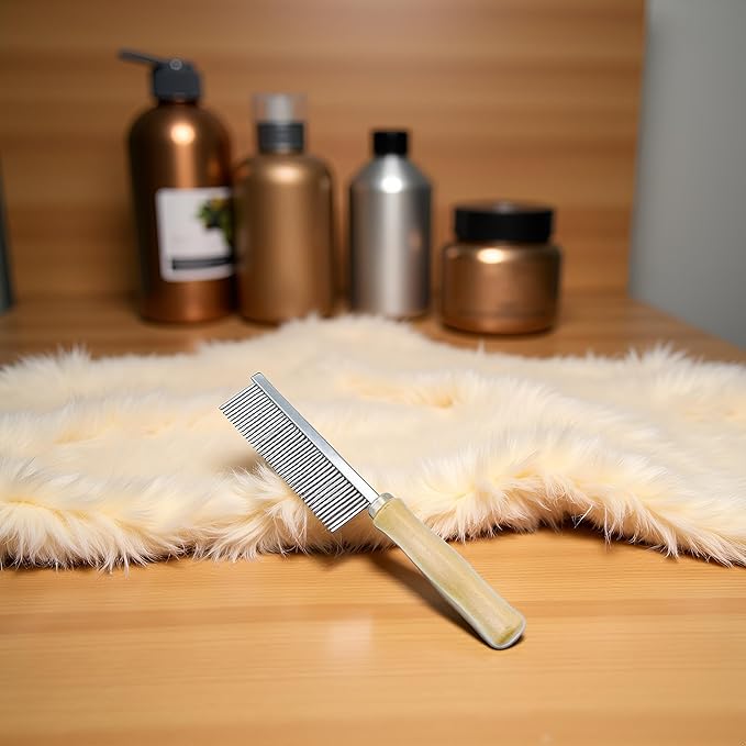 Dreamxue Pet Grooming Comb for Long Haired Cats & Dogs - Stainless Steel Pin Teeth Wooden Handle Fur Hair Brush - Removes & Prevents Matted Fur