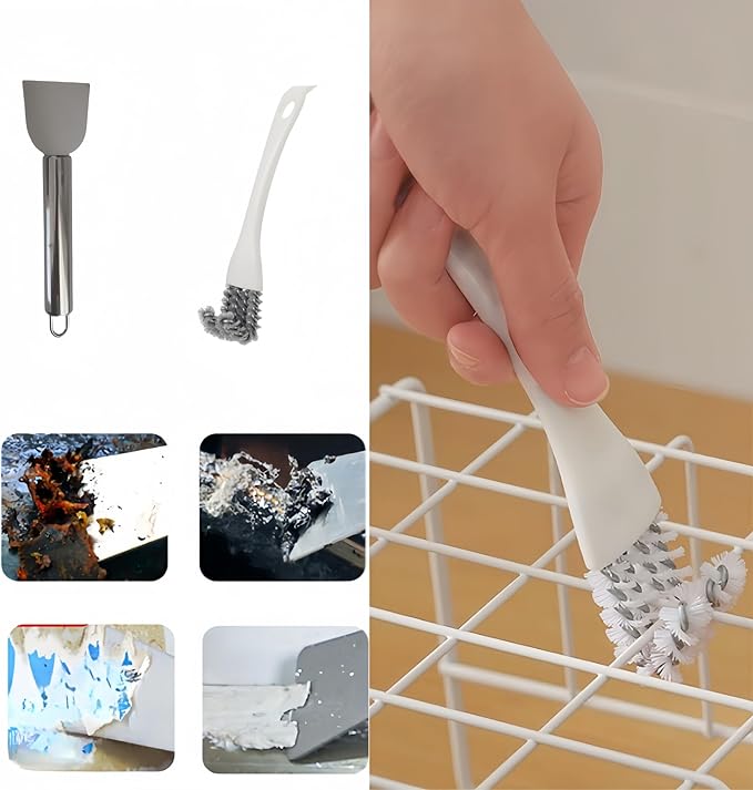 7 Pcs Bird Cage Cleaning Brush Kit Stainless Steel Poop Remover Bird Cage Long Handle Shovel Cleaner, Bird Cage Tool Accessories Supplies for Small Animal Cag