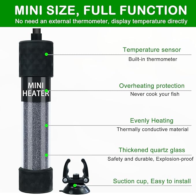 Small Submersible Aquarium Heater, Adjustable Mini Fish Tank Heater 25W 50W 100W 150W with External Temperature Controller, Digital Display, for 5/10/20/30 Gallons (100W)