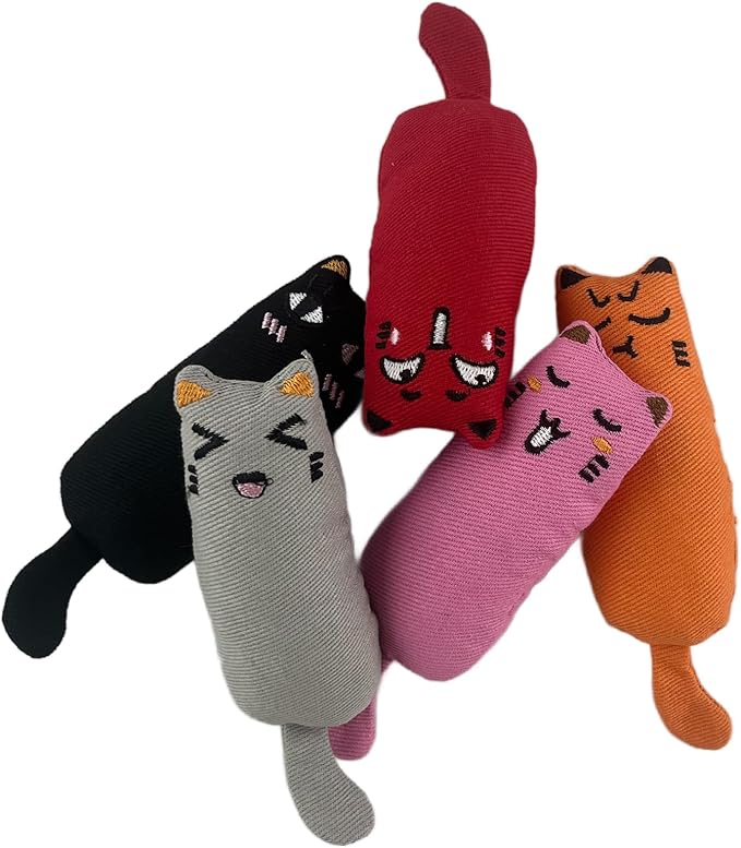 5 Pcs Cat Catnip Toys, Interactive Toy Cat Bite Resistant Chew Toy for Indoor Cats, Kittens Kitty Pillow Toys Soft, Catnip Filled Cartoon Mice Teething Chew Toy
