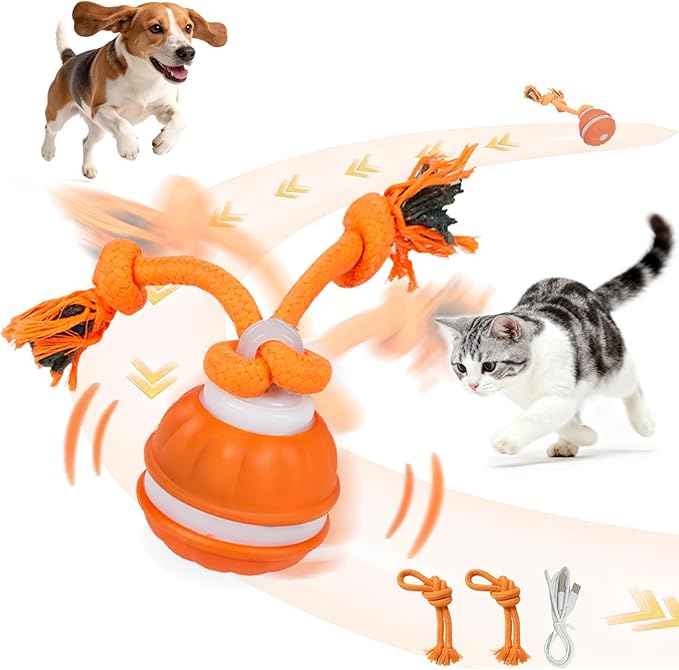 Interactive Dog Toy - Automatic Rolling Ball with Bird Sound, Durable Chew Toy for Small Medium Dogs & Cats, Type-C Rechargeable (Orange)