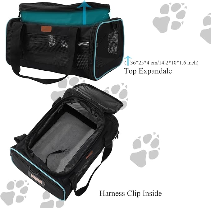 HSC PET Soft Sided Cat Carrier Soft Small Pet Carriers Dog Carrier Airline Approved Dog Carriers,Lightweight,Luxury Style,Top Expandable,Guaranteed on Cabin Board Flight Travel Recommend Under 15lbs