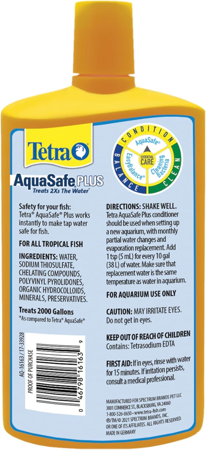 Tetra AquaSafe Plus, Aquarium Water Conditioner And Dechlorinator, 33.8 Ounces