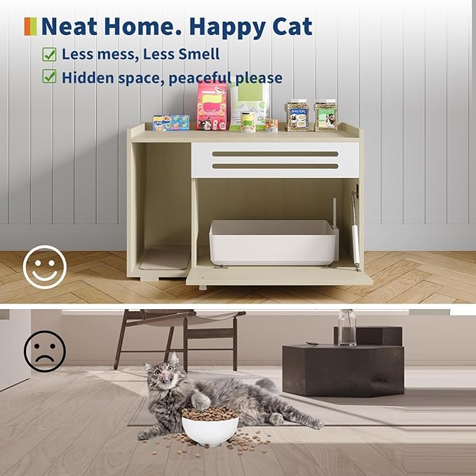 Garvee Cat Litter Box Enclosure Furniture Wooden Hidden Litter Box Cabinet Dog Proof Cat Washroom Kitty House with Vent Door