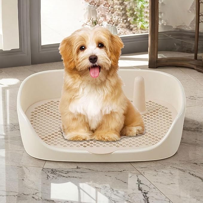 Litter Tray Pet Kitten Toilet Training Potty Pet Litter Pan Portable Design Anti Splashing Function Suitable for Small Animal Indoor Outdoor, Beige 48x37x13cm