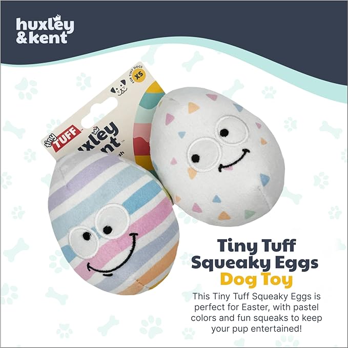 Huxley & Kent Funny Dog Toy w/Squeaker – Power Plush Squeaky Dog Toys for Small Dogs – Durable Small Stuffed Animal for Indoor Play & Fetch - Tiny Tuff Squeaky Eggs, 2pk