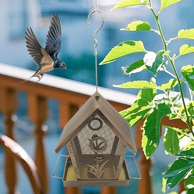Metal Bird Feeder,Weatherproof Metal Large,Outdoor Small Bird Feeder with Buckle | for Backyard Deck Balcony Tree Yard Bluebird Finch Birding Feeding