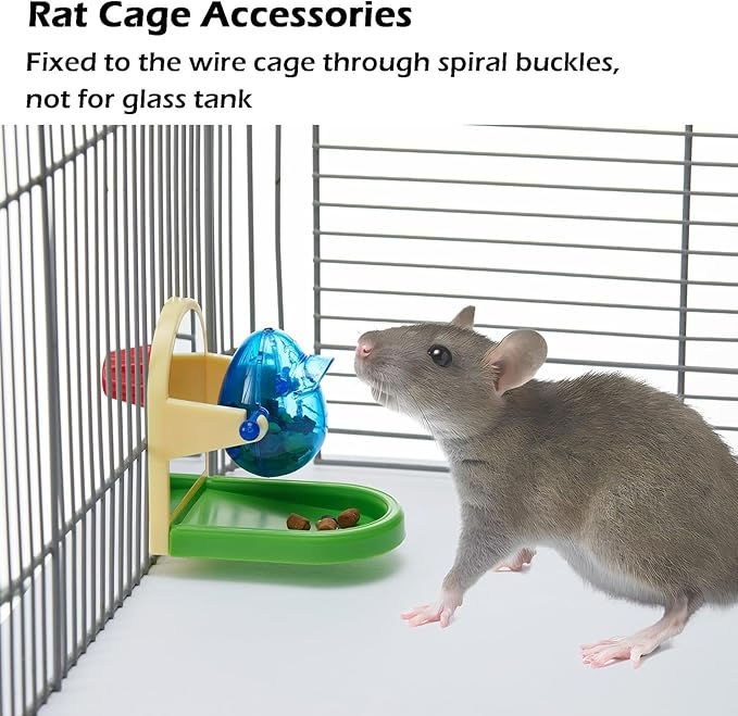 Rat Enrichment Bundle Interactive Puzzle Feeders with Adjustable Climbing Gym Set Includes 2 Foraging Toys and Flexible Wooden Ladder for Rats Mice Small Birds Cage Accessories