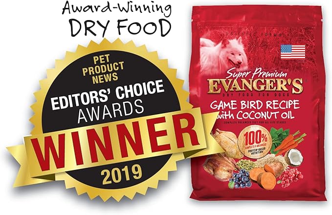Evanger's Super Gamebird Recipe with Coconut Oil Dry Food for Dogs – 33 lbs – Pea & Chicken Free, Hypoallergenic, Turmeric & Kale Added – Sensitive Stomach Formula for All Life Stages
