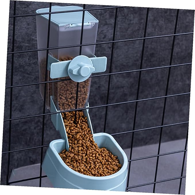 Mobestech Hanging Automatic Small Pet Feeder for Birds and Hamsters, Blue Plastic Bird Cage Accessory, Convenient Outdoor and Indoor Use