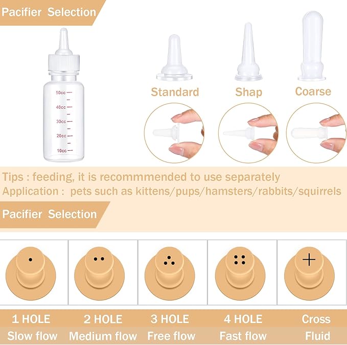 Sadnyy 17 Pcs Kitten Bottle Feeding Kit Puppy Bottles for Nursing Puppy Milk, Liquid Syringes in 1, 5 and 10 ml, Replacement Silicone Nipples, Cleaning Brushes for Newborn Pet Dog Rabbit Goat