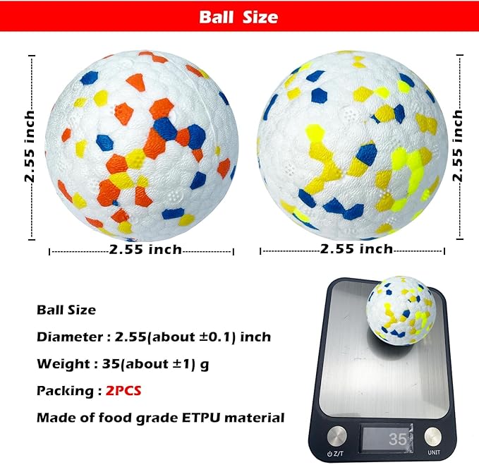 2Pack Dog Ball Squeak Toys Indestructible Dog Ball Float On Water Fetch Bouncy Durable Solid Rubber Ball for Puppy Small and Medium Dogs Playing Toys