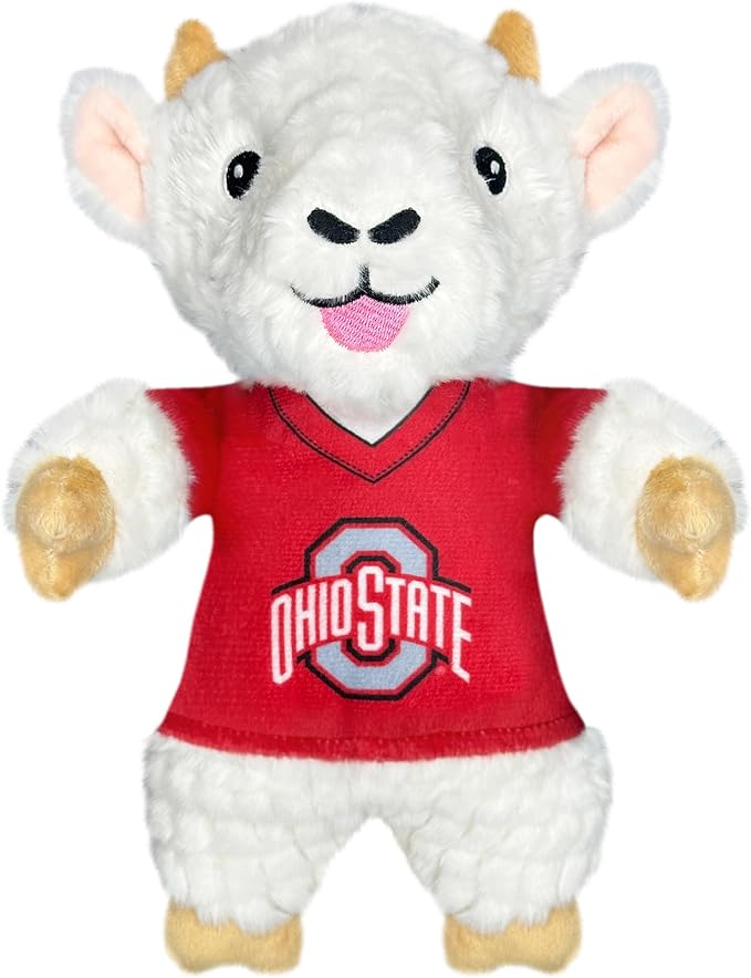 Pets First NCAA Ohio State Buckeyes Goat Plush Toy for Dogs and Cats with Squeaker, Wearing a Team Jersey! Fun & Sporty Goat Shaped Dog Chew Toy, Interactive Pet Toy