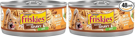 Friskies Purina Gravy Pate,Wet Cat Food Extra Gravy Pate with Chicken in Savory - 5.5 oz. Cans,(Pack of 48)