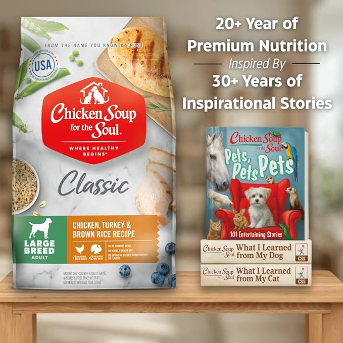 Chicken Soup for the Soul All Natural Premium Large Breed Adult Dry Dog Food, Real Meat First Ingredient, No By-Products, Supports Heart, Gut & Immune Health, Chicken, Turkey & Brown Rice, 28lb