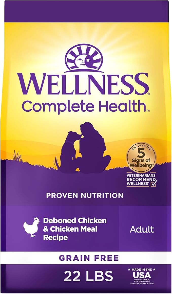 Wellness Complete Health Adult Dry Dog Food, Grain Free Kibble, Natural, Chicken Recipe, 22 lb Bag