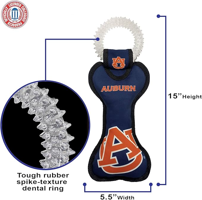 Pets First NCAA Auburn Tigers Dental Dog TUG Toy with Squeaker. Tough PET Toy for Healthy Fun, Teething & Cleaning Pets Teeth & Gum