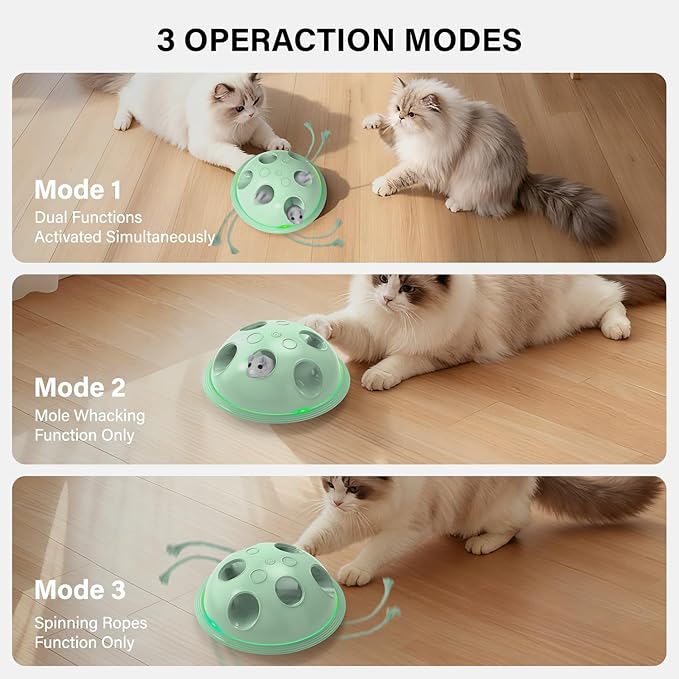 Pawingcat Automatic Cat String Toy 6 Holes Whack a Mole Cat Toy with Plush Running Cat Mouse Toy Hide and Seek Interactive Cat Toys for Indoor Cats（Green）