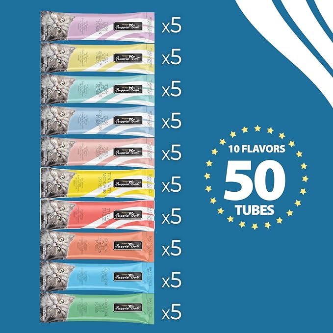 Fussie Cat, 0.5 Ounces Each, 50 Tubes, Ocean Fish Variety 10 Flavors