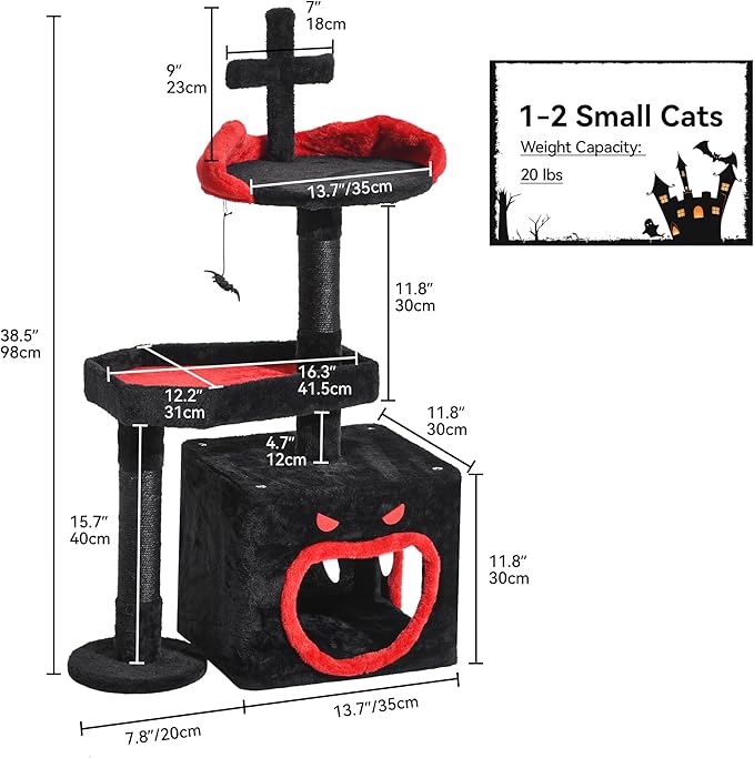 DWVO Gothic Halloween Cat Tree: 38.5in Tower with Coffin Bed, Top Perch, Spacious Condos, Spider Playthings for Indoor Cats Kittens