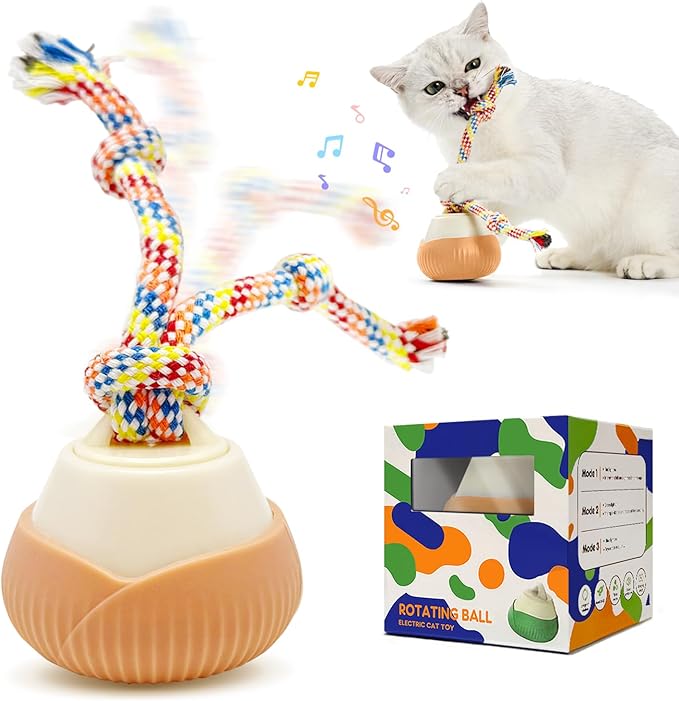 Interactive Cat Toy, 360° Rotating Automatic moving cat toys, Voice Recordable Auto Rolling Pet Toy with LED Sound & Music, Rechargeable Interactive Cat Toys for Indoor Cats & Small Dogs (ORANGE)