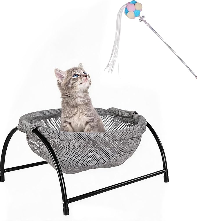 Elevon Elevated Cat Bed, Free-Standing Cat Hammock Bed, Pet Bed with Metal Frame for Indoor Outdoor, Machine Washable & Breathable Easy Assembly, up to 40lbs