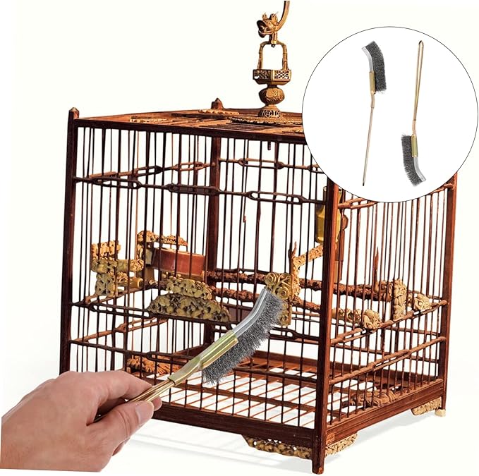 2pcs Copper Pet Cage Cleaning Brush Handle Bird Cage Brush for Easy Cleaning of Parrot and Bird Wire and Copper Material for Sturdy Use