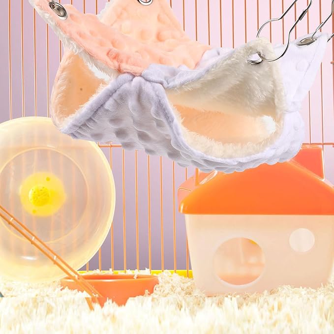 Guinea Pig Hammock Bed and Hamster Resting Hammock Double-Layer Warm Fleece Small Pet Sleeping Nest for Squirrels and Birds Cage Accessories