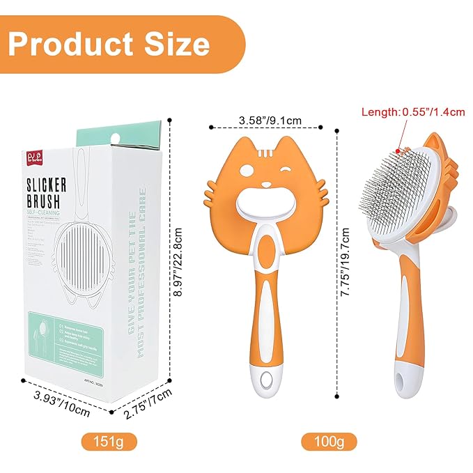 HOP Self Cleaning Slicker Brush for Cats Orange Pet Brush for Shedding&Deshedding Skin-Friendly Pet Grooming Tool for Long&Short Haired Dogs and Cats Gentle Remove Loose Hair Knots Tangles