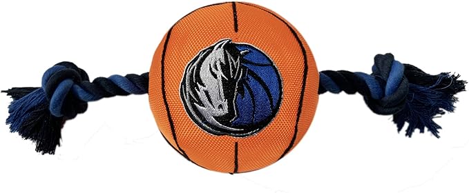 Pets First NBA Dallas Mavericks Basketball Toy. - Tough Nylon Pet Toy with Tug Ropes & Inner Squeaker, One Size, MAV-3105