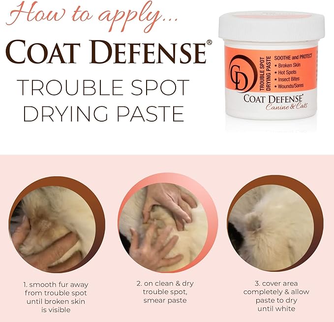 COAT DEFENSE Trouble Spot Drying Paste | Made in USA | 5 Oz Dog & Cat Skin Care, Itchy Skin & Allergies, Alleviates Hot Spots for Dogs & Cats, Insect Bites Relief & Dog Wound Care