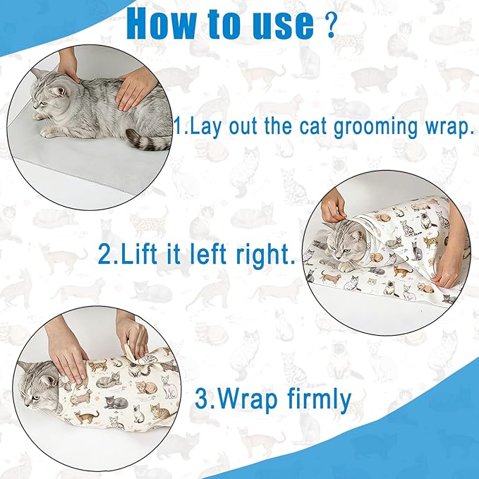 Cat Grooming Wrap for Cutting Nails, 27.6" Cat Swaddle for Medicine, Nail Clipping, Teeth Brushing, Ear Cleaning