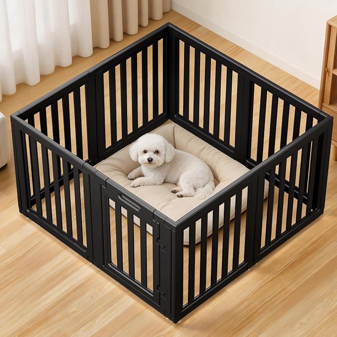 Dog Playpen, Clear Dog Pen, Dog Pen Indoor, Easy to Install and Remove Dog Play Pen, Puppy Playpen Suitable for Dogs, Cats,Dog Playpen Indoor (Black, 30.3 inch Height, 8 Panels)