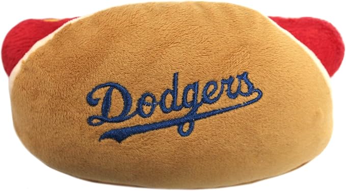 MLB Los Angeles Dodgers Plush Dog Toys - Stadium Theme Snacks - Cutest Plush HOT-Dog Toy for Dogs & Cats with Inner Squeaker & Premium Embroidery of Baseball Team Name/Logo