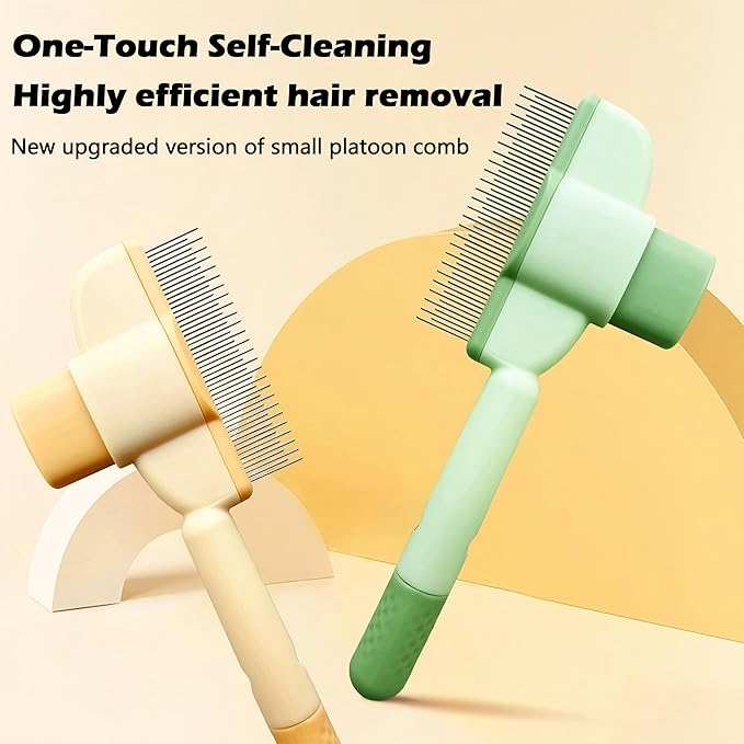 2025 Self-Cleaning Pet Hair Removal Comb & Flea Comb for Cats and Dogs Stainless Steel Grooming Brush with Release Button, De-Shedding Tool for Hair, Massaging Tangle-Free Pet Comb (Green)